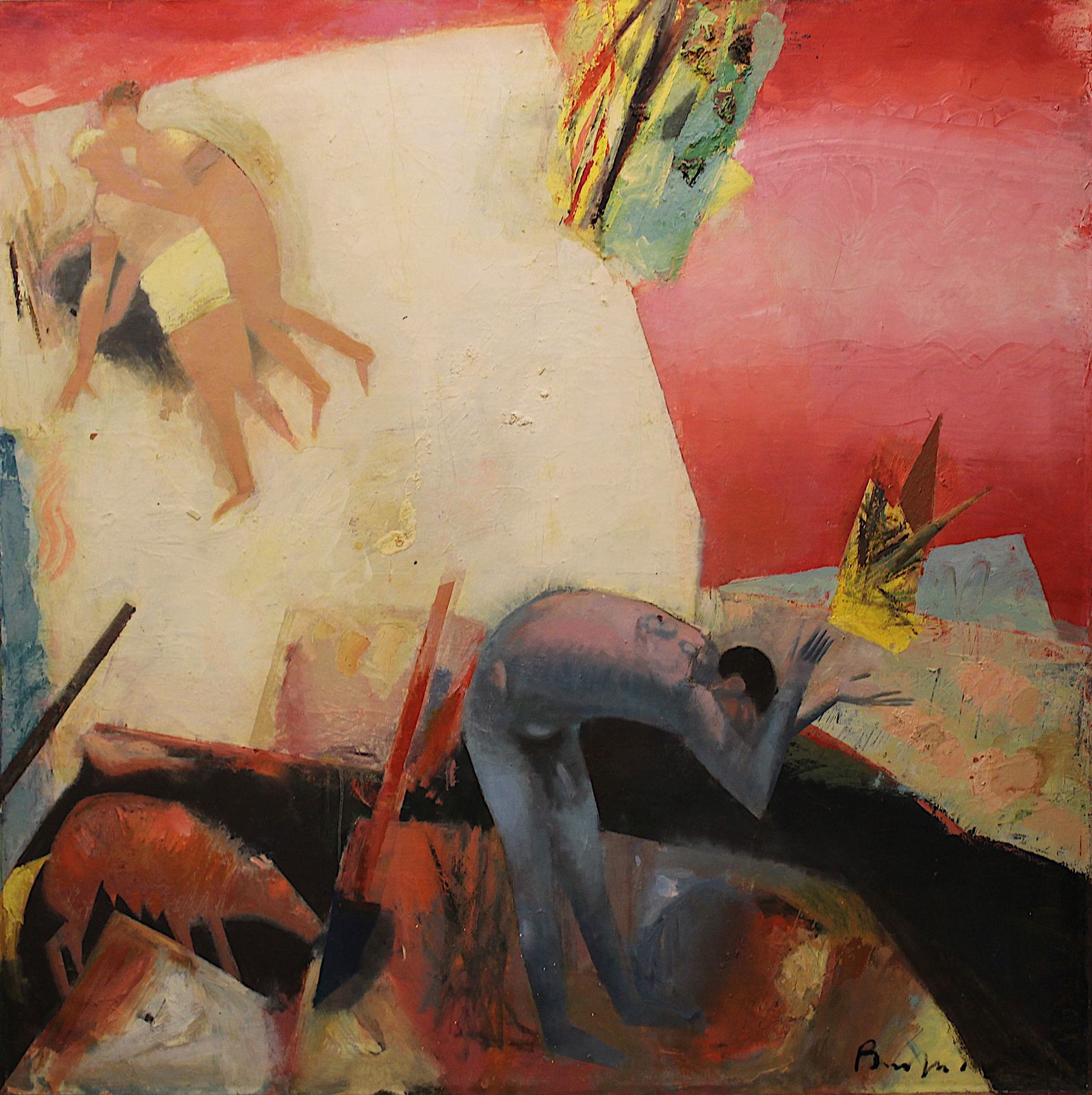 Victor Karnauh (1950 2012, Ukrainian, Latvian).  A Game. Oil On Canvas, 150x150 Cm