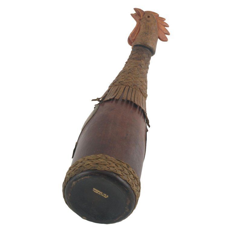 1950s Old Collection Bottle Covered In Leather In The Shape Of A Rooster photo 1830.24