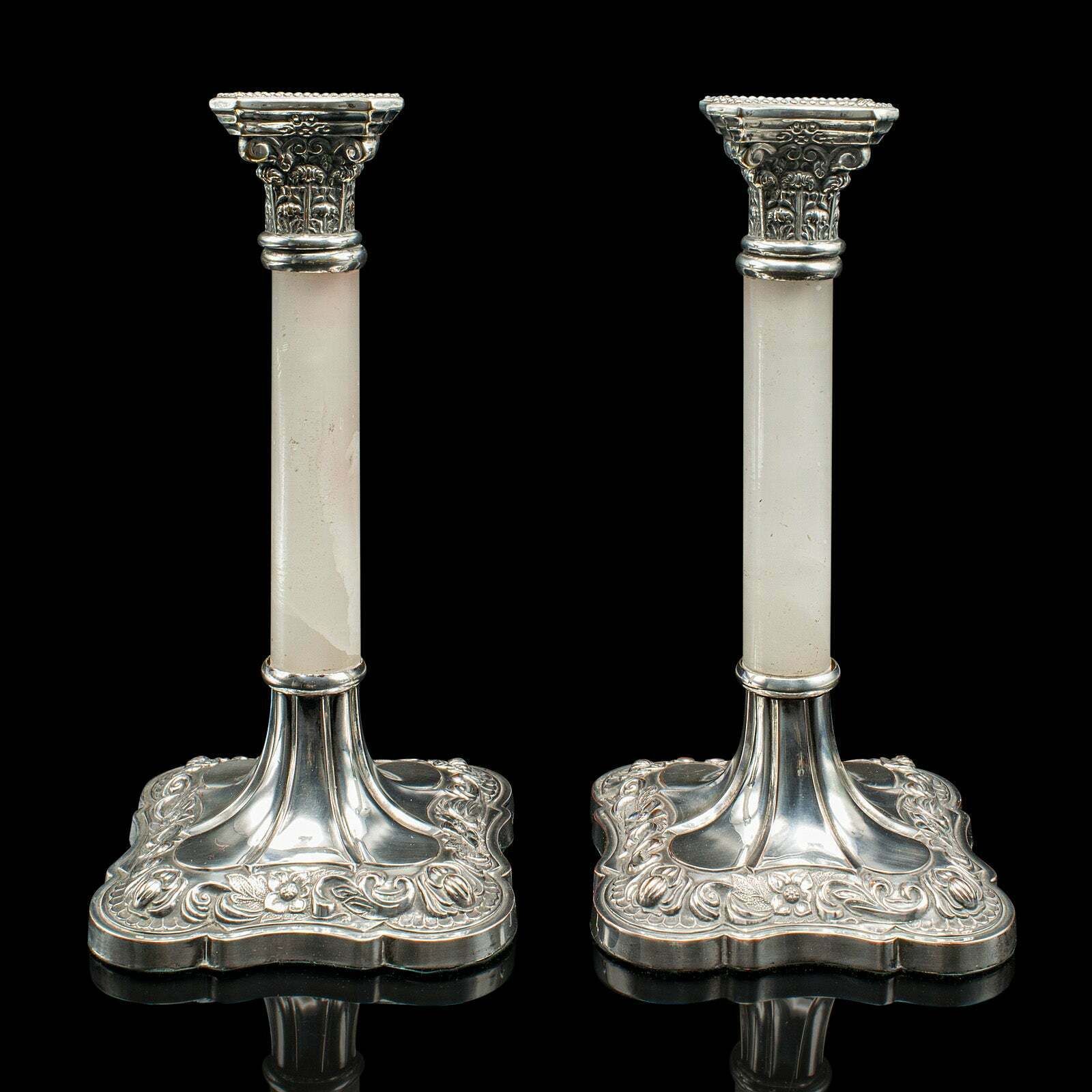 Pair Of Antique Mantlepiece Candlesticks, English, Silver Plate, Victorian, 1900 photo furniture