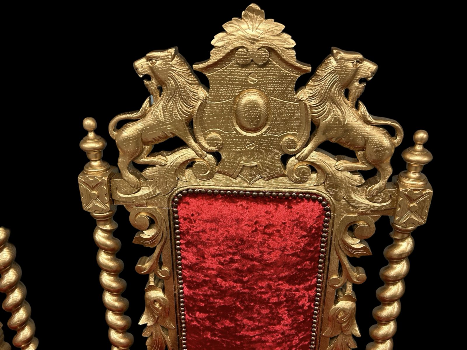 Amazing Beautiful Rare Set Of 8 Antique Victorian Gold & Red Velvet Royal Palace Charles II Style Oak Grand Dining Chairs photo vinterior