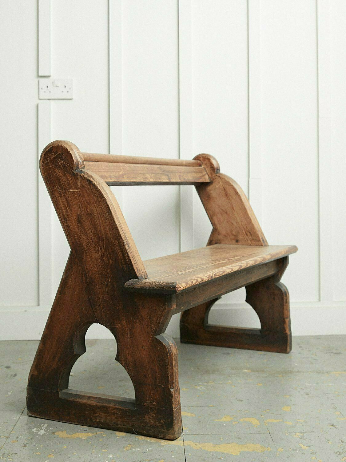 Compact Pine Church Pew Full Of Character  East London 1860’s  79cm H 103cm W 52cm D1800s photo furniture
