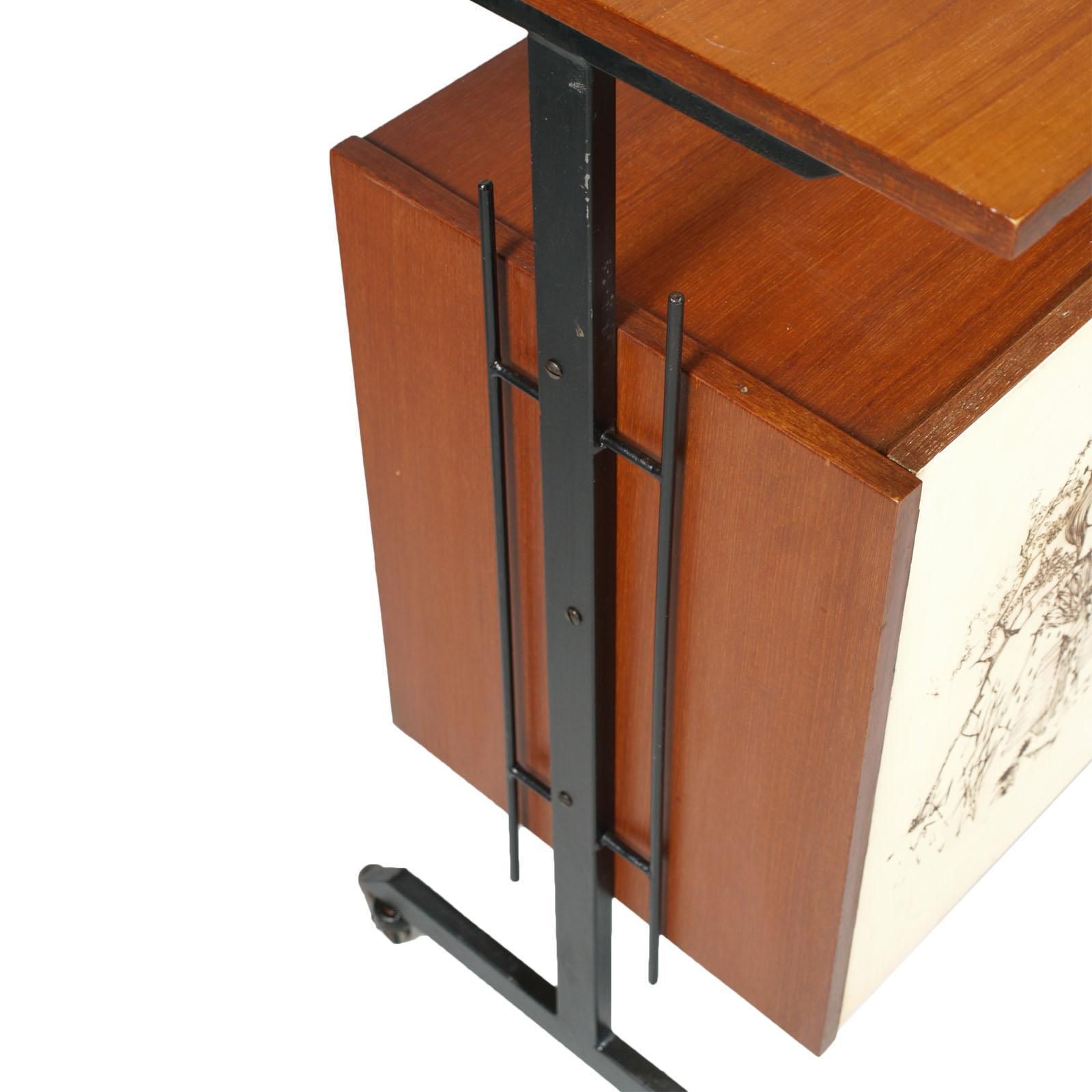 Midcentury Dry Bar Cabinet By Franco Albini Per Mobili Di Cantù, With Fornasetti's Decoration photo for sale