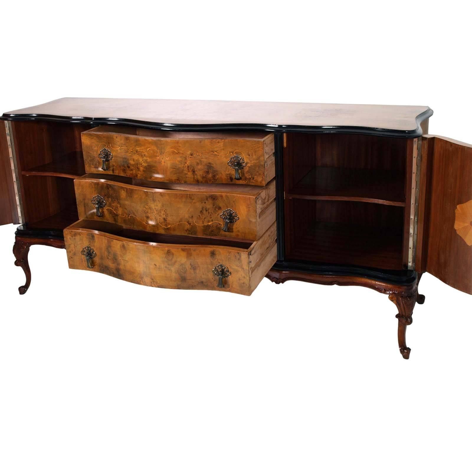 photo furniture Venetian Baroque High Quality Credenza With Mirror Gold Leaf Walnut
