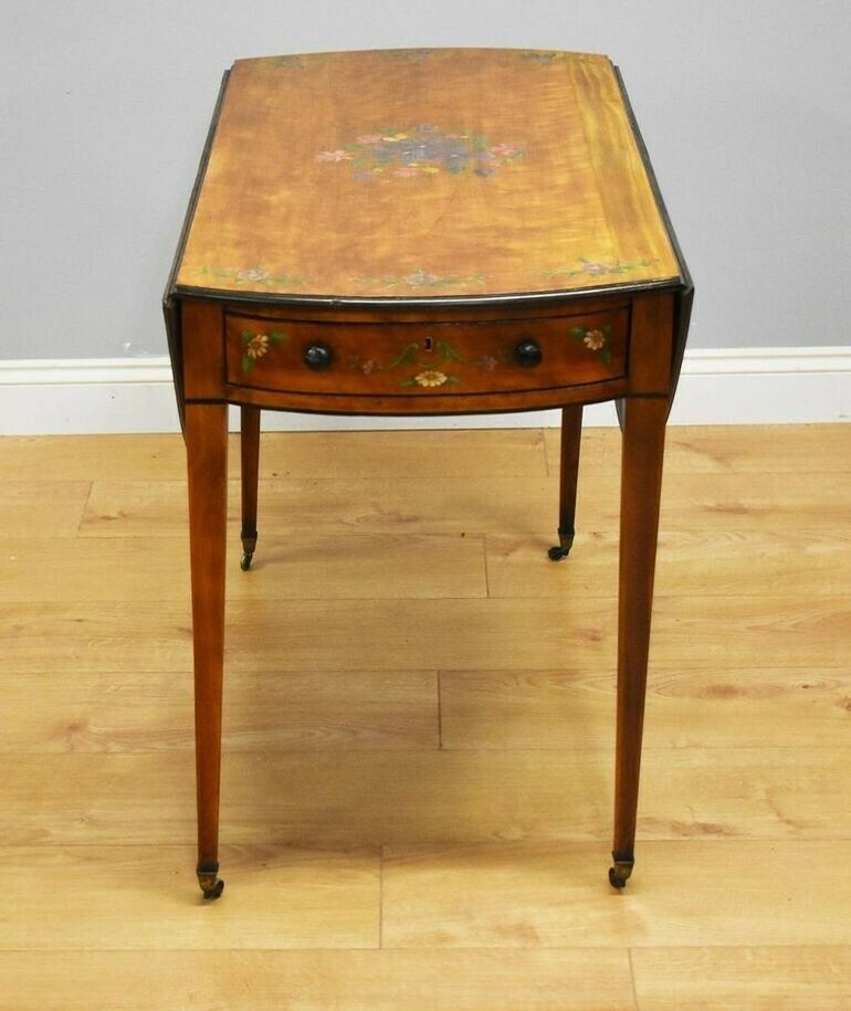 20th Century Edwardian Mahogany Hand Painted Satinwood Pembroke Table photo for sale