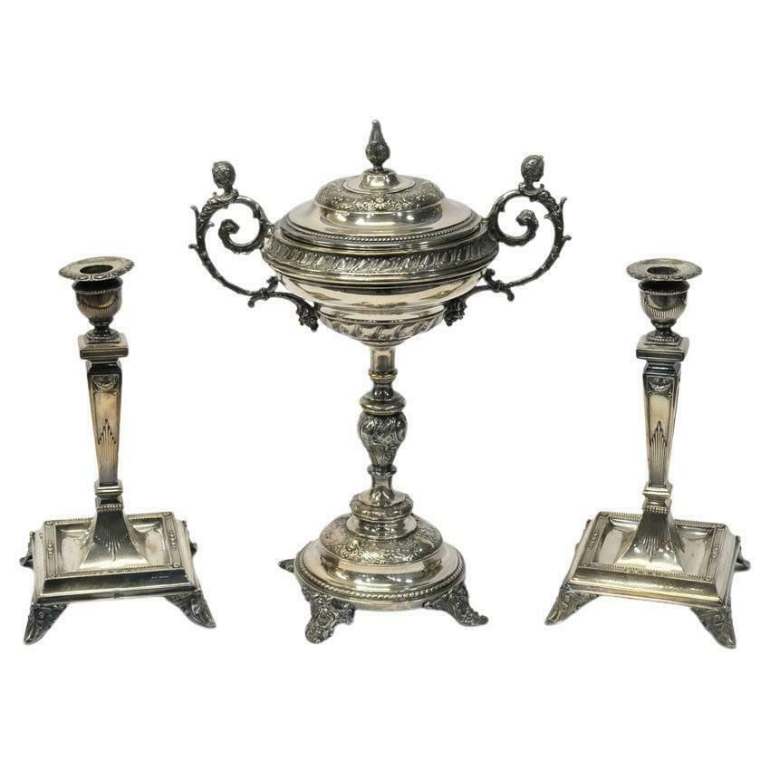 Antique Silver Cup & A Pair Of Candlesticks European Rococo Decorative Cup Bowl
