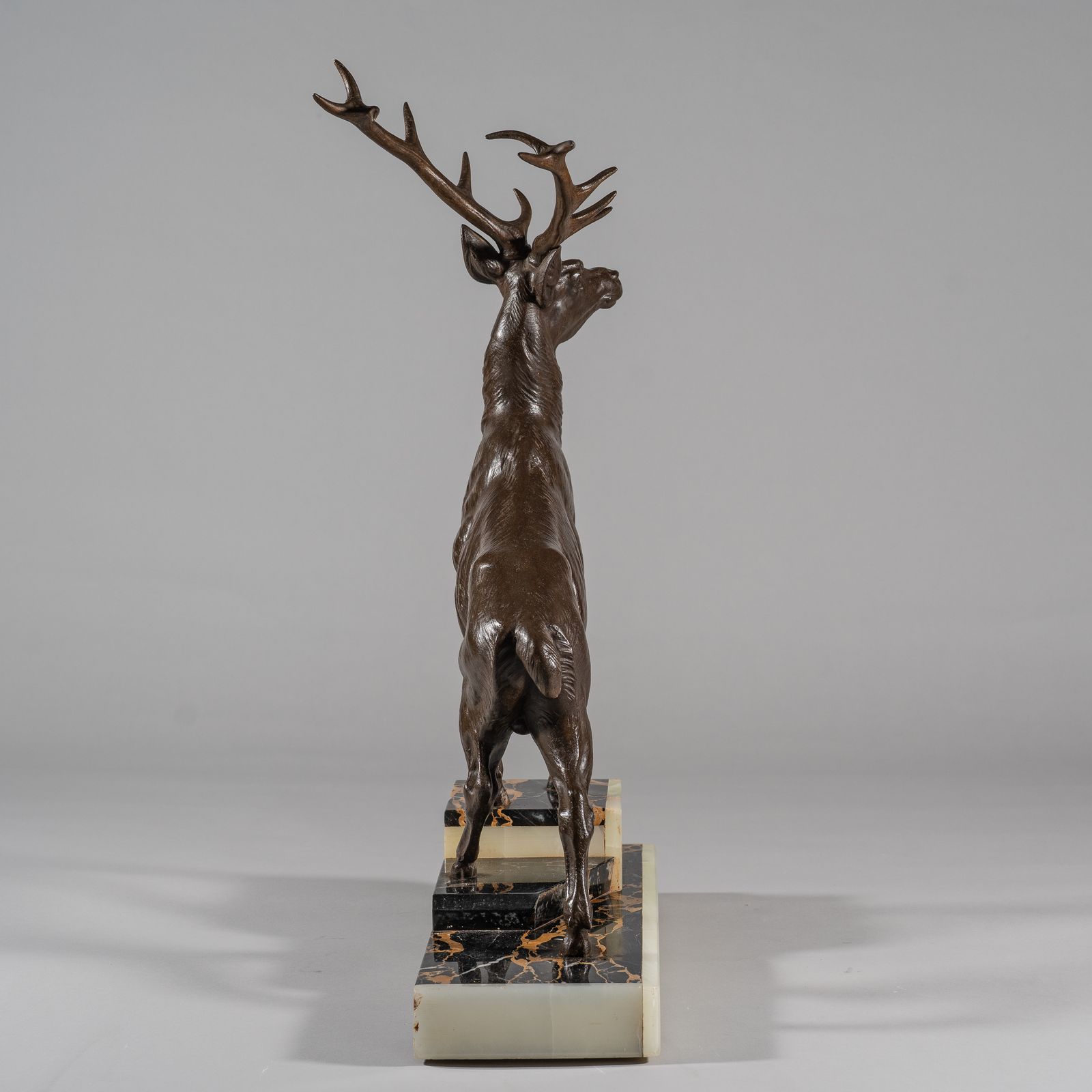 Art Large French Art Deco Sculpture Of A Stag Set On A Marble And Onyx Base photo