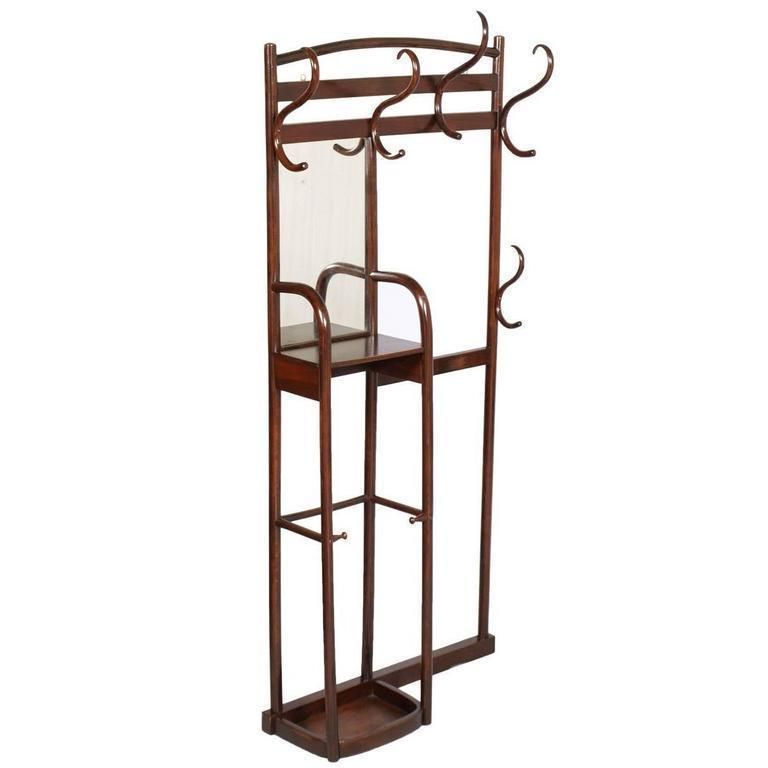 Early 20th Century Art Nouveau Entrance Coat Rack Hanger With Mirror By Thonet