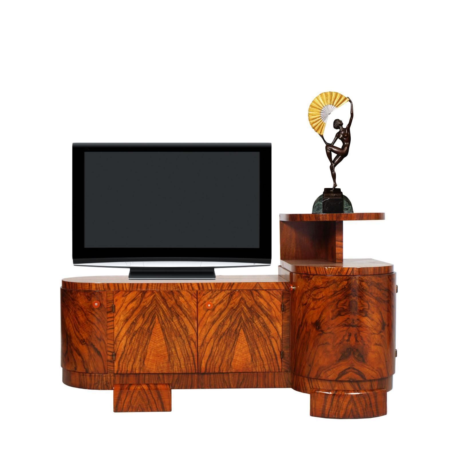 Art Deco Sculptural Vanity, Entry Cabinet Or Mirrored Toilette By Borsani In Burl Walnut photo for sale