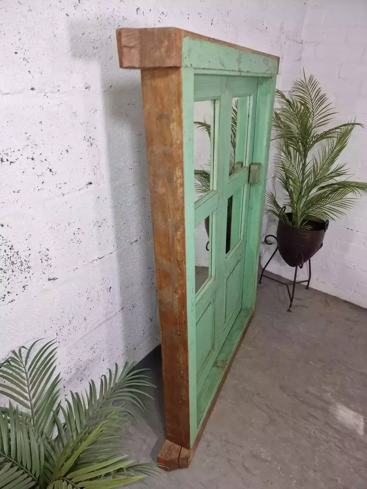 Large Reclaimed Vintage Indian Wooden Wall Window Frame Mirror Home Garden Decor photo 355.0