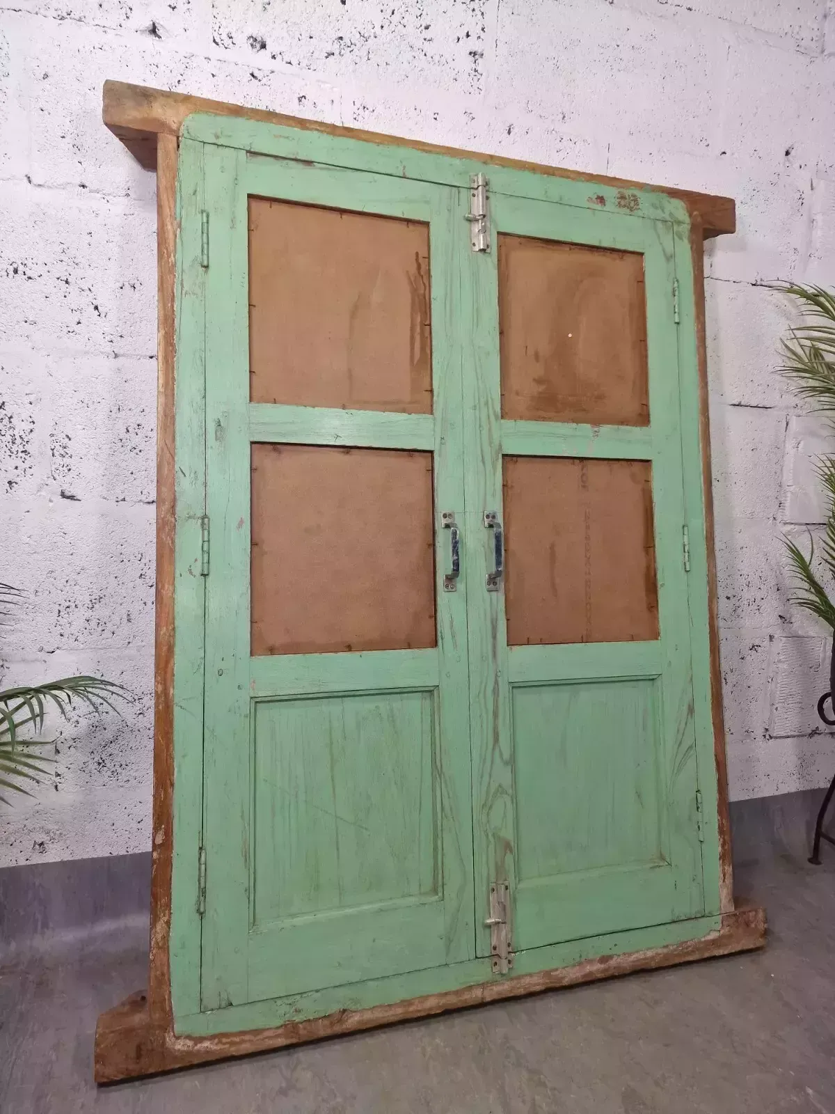 Large Reclaimed Vintage Indian Wooden Wall Window Frame Mirror Home Garden Decor photo buy