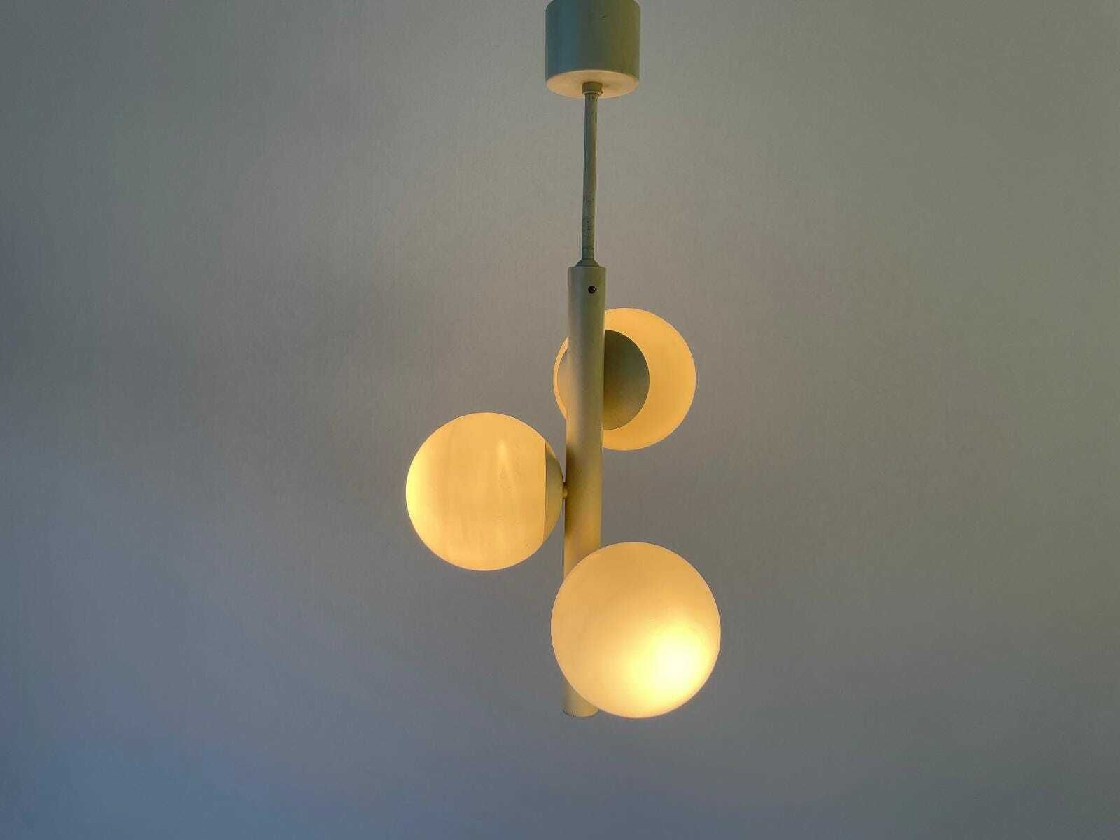 Triple Glass Shade And Gray Metal Body Atomic Ceiling Lamp By Kaiser Leuchten, 1970s, Germany photo Lighting
