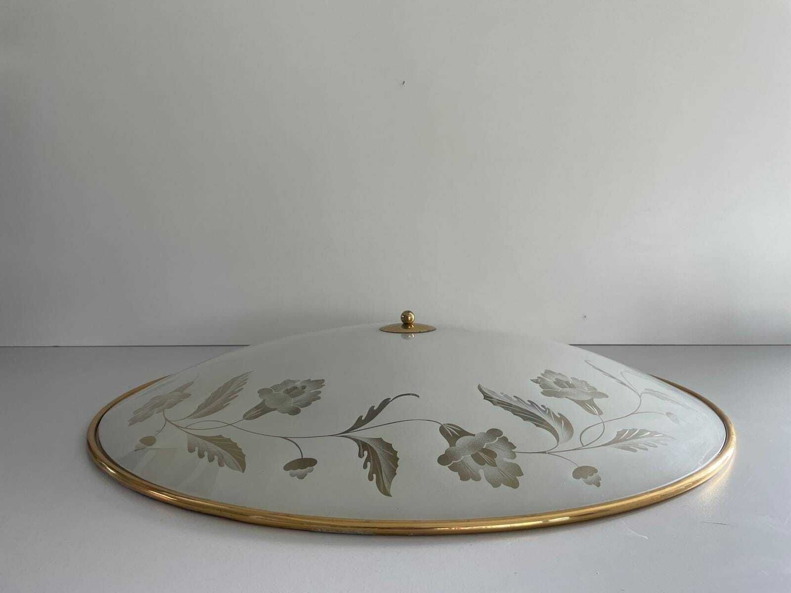 Mid Century Brass And Glass With Flower Motifs Xxl Casino Flush Mount Light, 40s/50s, Italy photo 4324.0