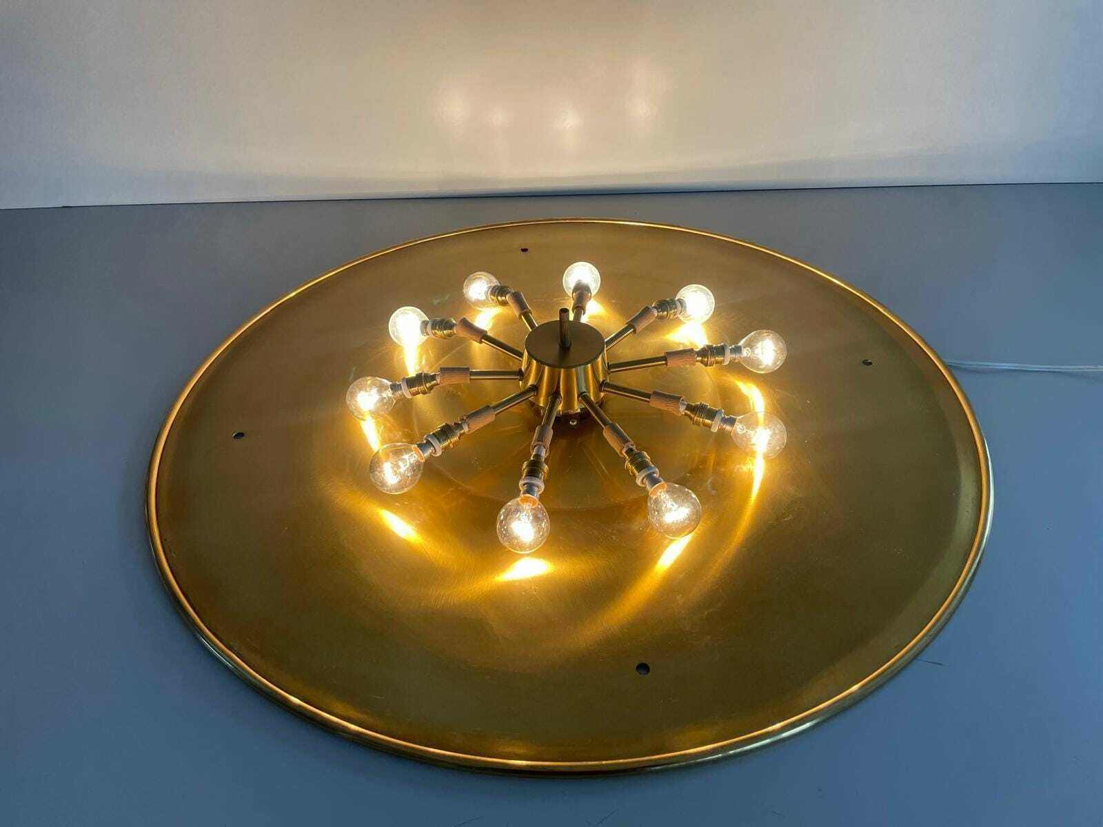 photo for sale Mid Century Brass And Glass With Flower Motifs Xxl Casino Flush Mount Light, 40s/50s, Italy
