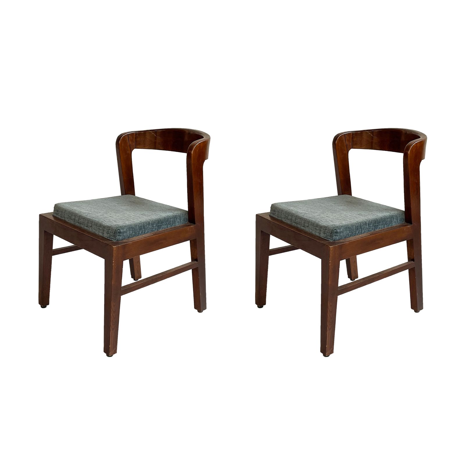 Antique Handcrafted Indian Teak Wood Chairs 1940s | Dining Accent Chairs With Curved Back & Upholstered Seats
