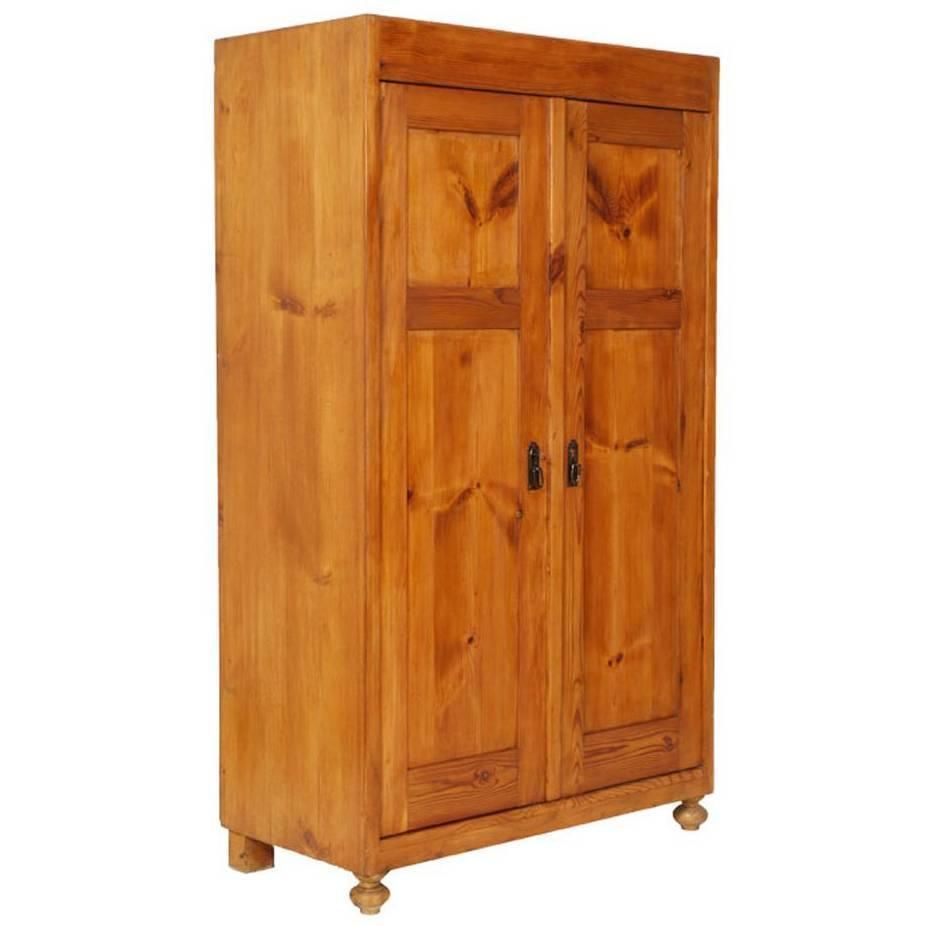 Early 20th C. Country Cupboard Wardrobe Solid Larch Restored And Finished To Wax