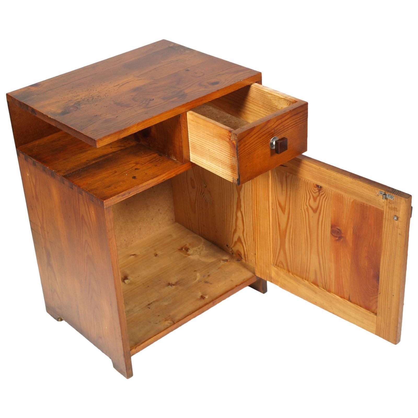 Country Nightstand Art Deco Bedside Table In Solid Larch, Restored Wax Polished photo for sale