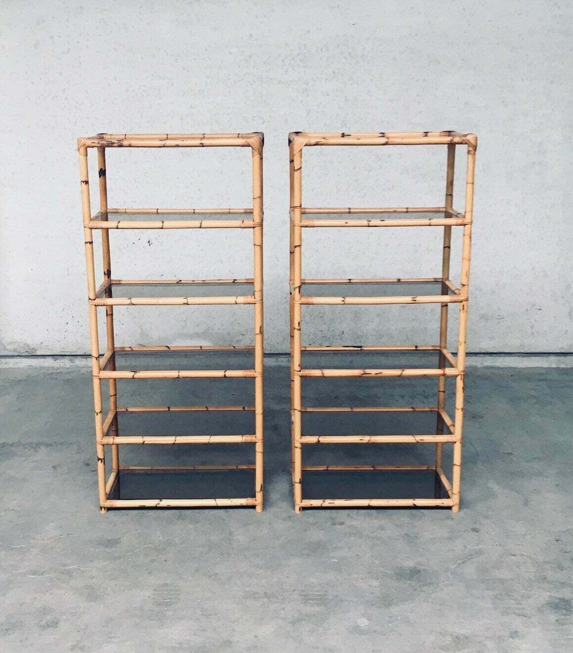 Boho Style Design Bamboo Shelving Unit Set, Italië, Jaren 1960 photo vintage
