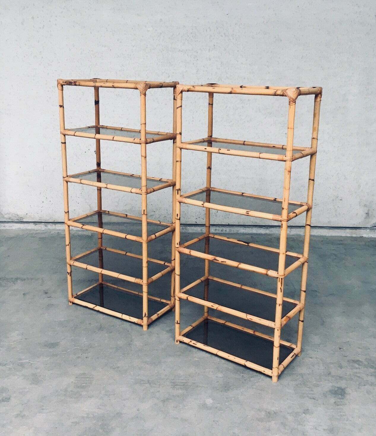 Meubels Boho Style Design Bamboo Shelving Unit Set, Italië, Jaren 1960 photo