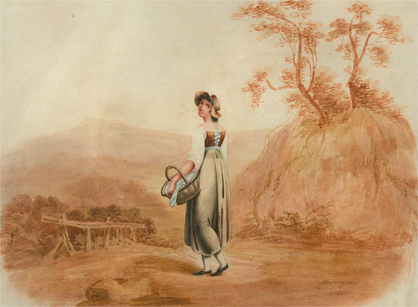 H. Harding   Signed 1818 Watercolour, Walk To The Market