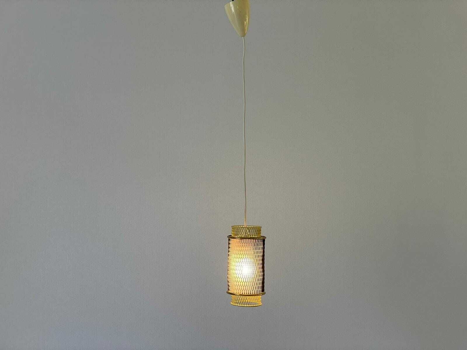 50s Cylindrical Design Small Black And Gold Metal Pendant Lamp, 5 Available photo for sale