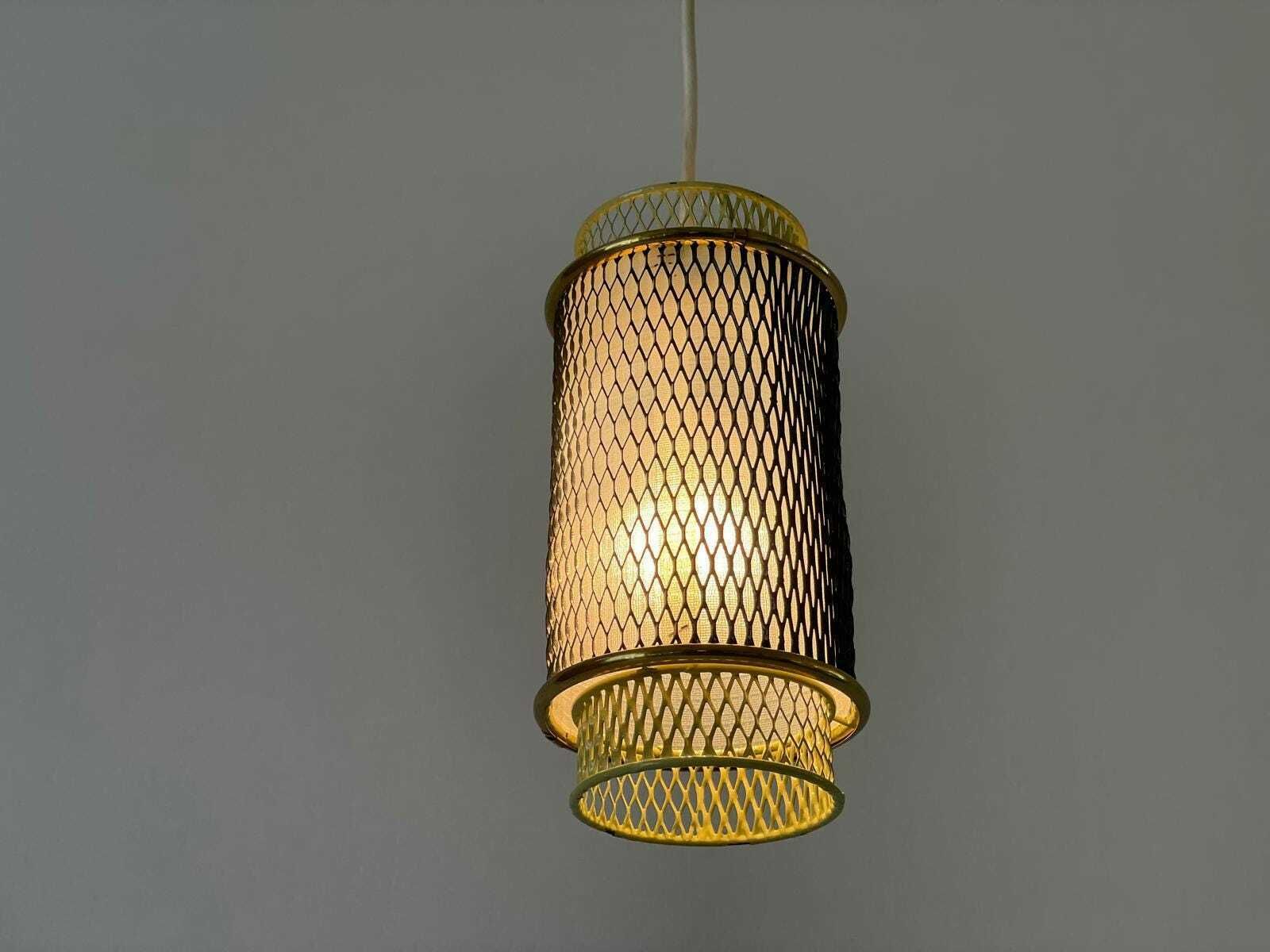 50s Cylindrical Design Small Black And Gold Metal Pendant Lamp, 5 Available photo vinterior