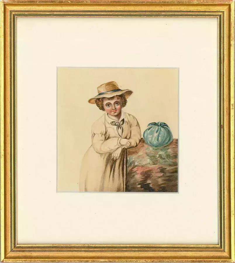 Continental School 19th Century Watercolour   Lady With A Blue Knapsack