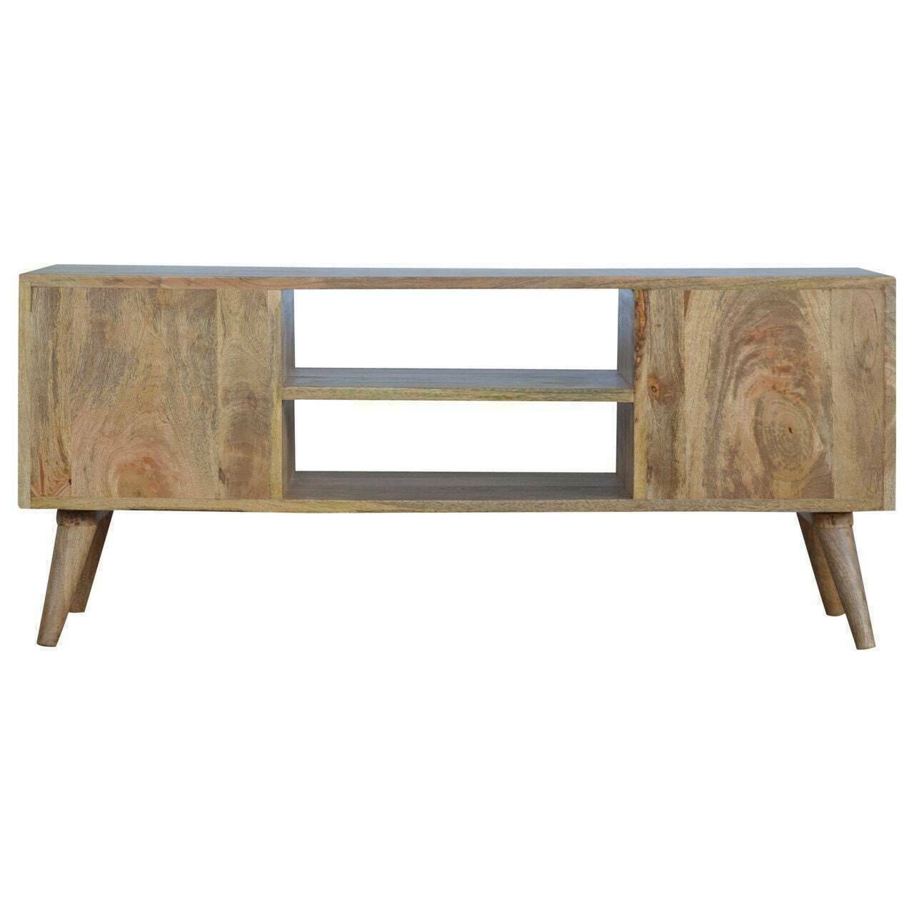 photo furniture Mid Century Style Large Tv Stand, Solid Natural Wood Handmade Media Unit Entertainment Unit Tv Stand Storage Retro Console