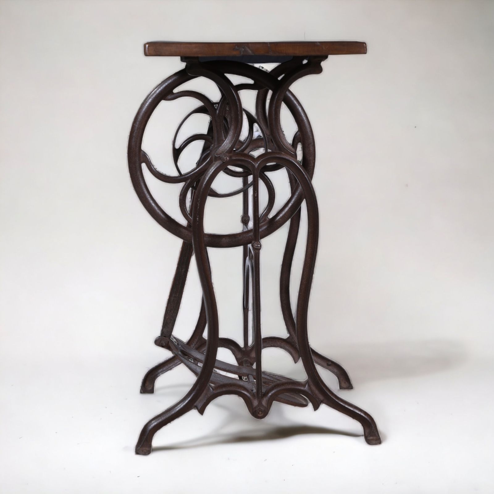 695.0 Upcycled Wheeler & Wilson Sewing Machine Table – 1800s Cast Iron Base With Reclaimed Teak Top photo