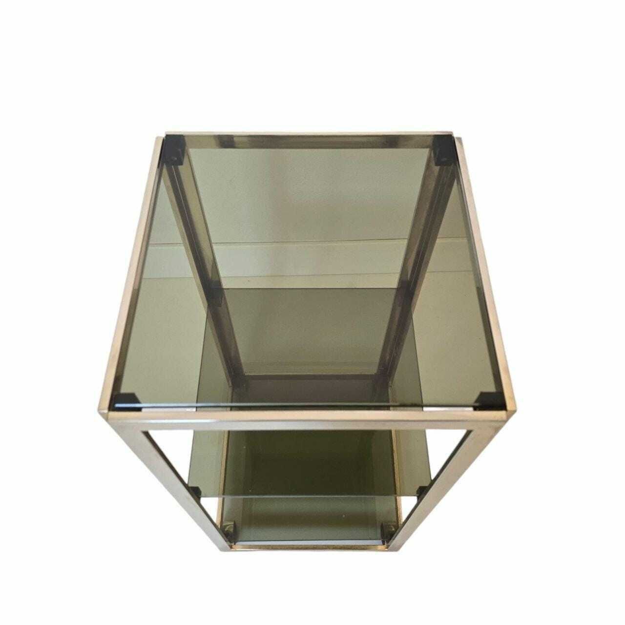 Vintage Mid Century Modern Brass And Smoky Glass Troley Rack Made In Italy 80s photo vinterior