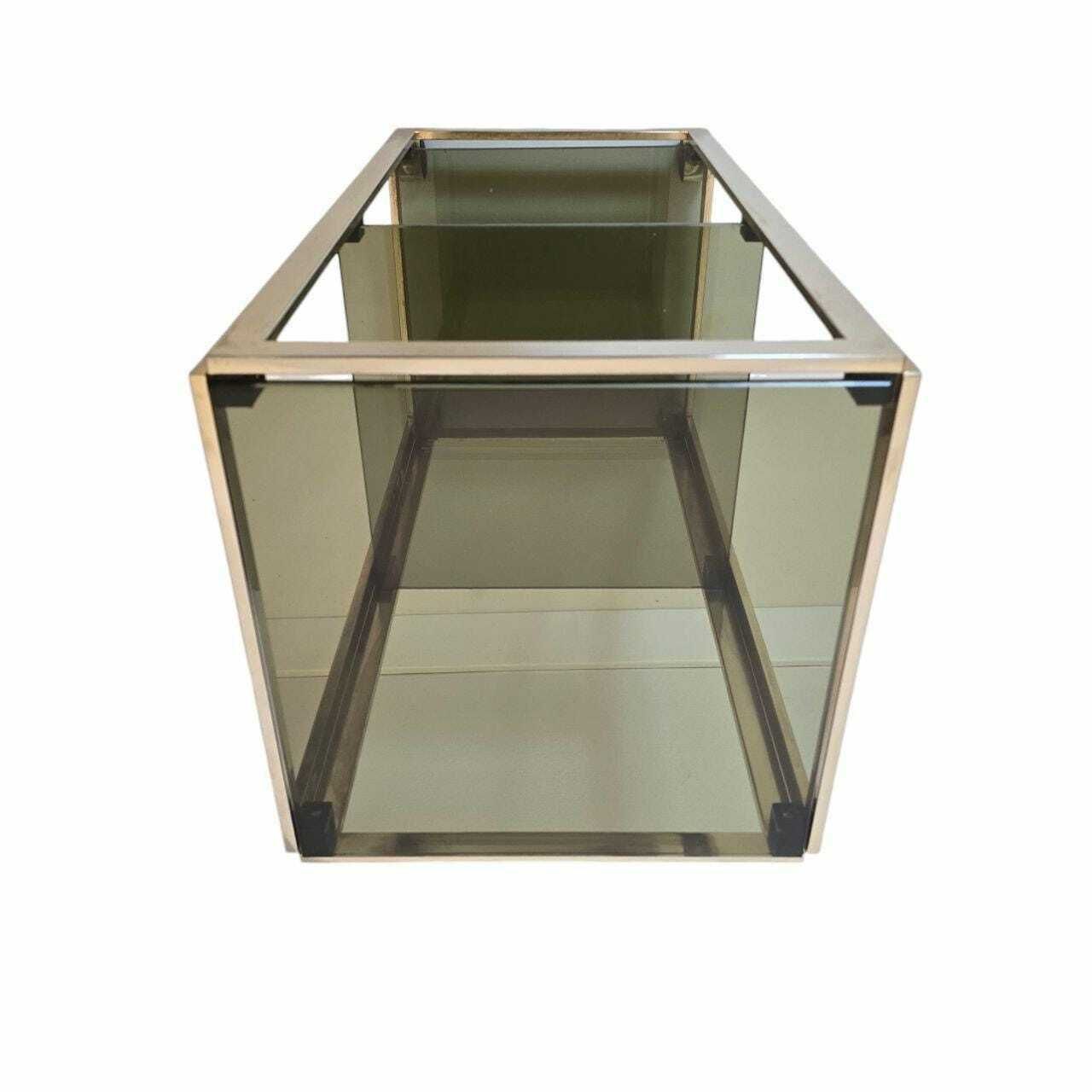 Vintage Mid Century Modern Brass And Smoky Glass Troley Rack Made In Italy 80s photo buy