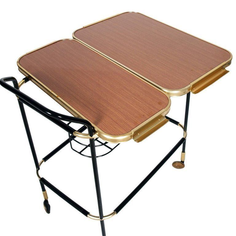 1960s Bar Cart, Golden Metal, Tray Double Face Mahogany Attributed To Ico Parisi photo vintage