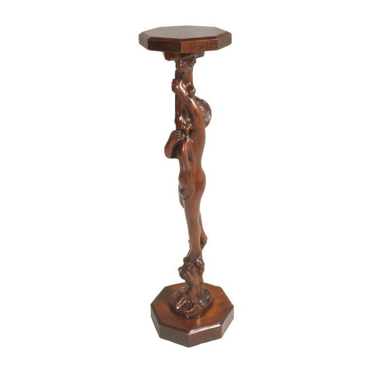 Early 20th Century Venetian Hand Carved Walnut Gueridon Sculpture Pedestal photo Art