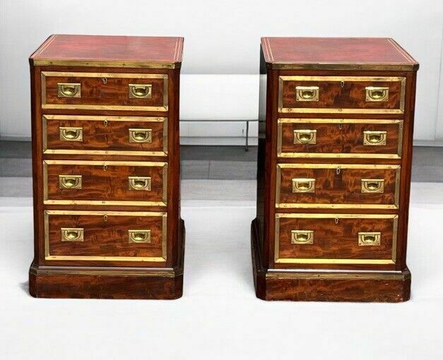 Antique Pair Of Bedside Drawers. Mahogany With Brass Bound Decoration photo buy