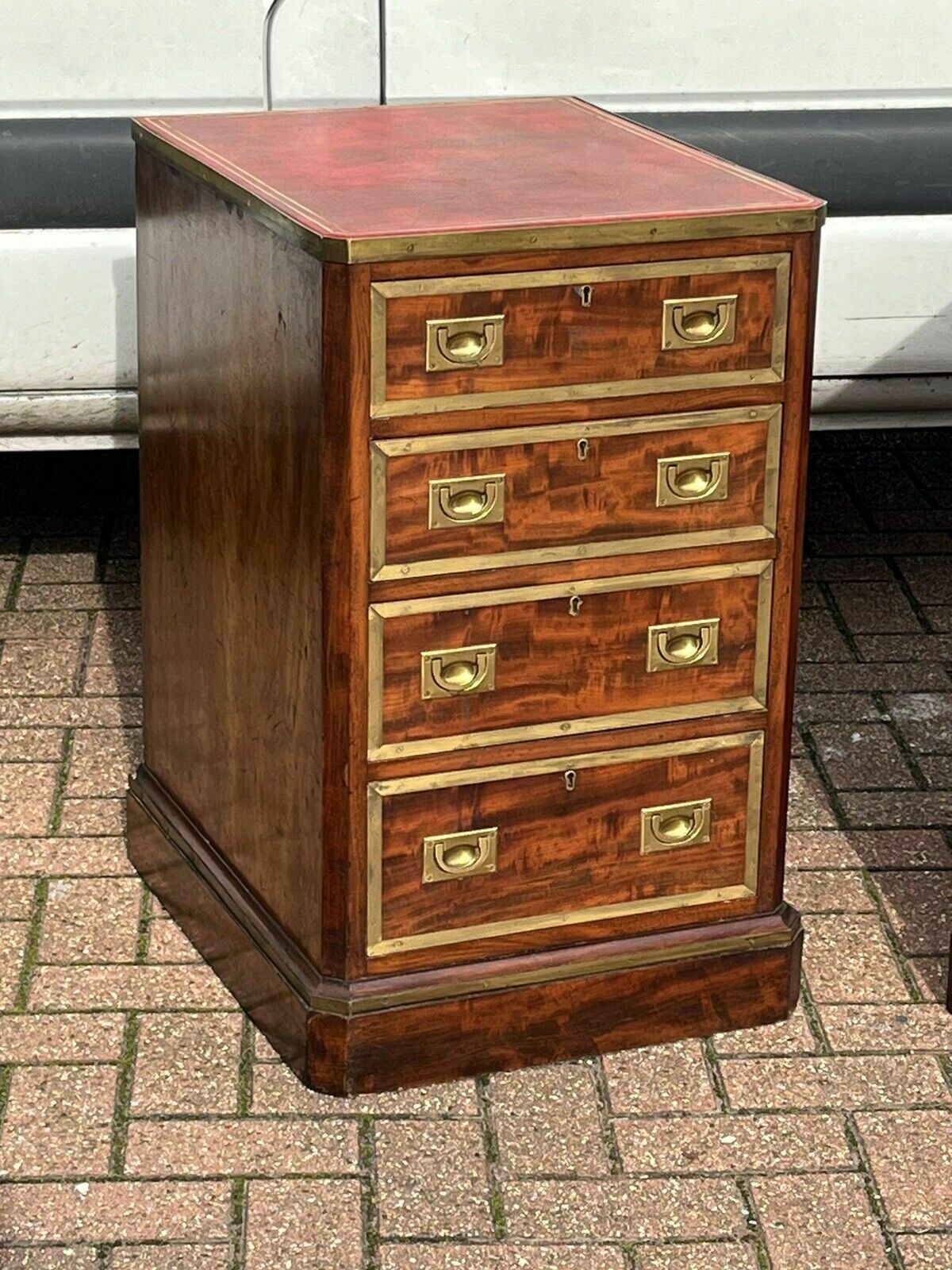 photo for sale Antique Pair Of Bedside Drawers. Mahogany With Brass Bound Decoration