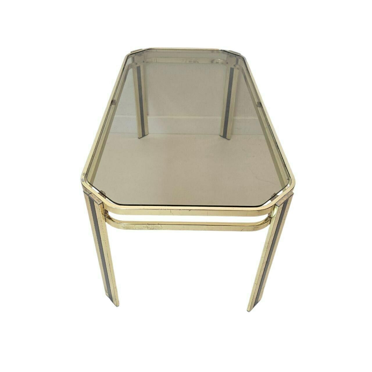 Vintage Mid Century Modern Brass And Smoky Glass Table Made In Italy photo for sale