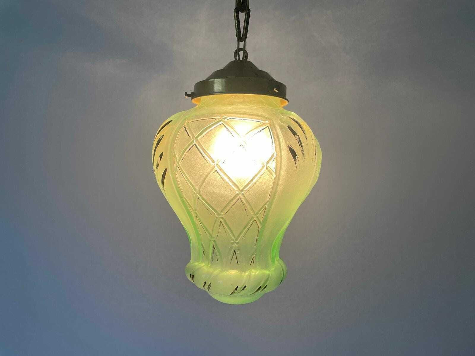French Green Art Deco Glass Ceiling Lamp, 1940s, France photo for sale