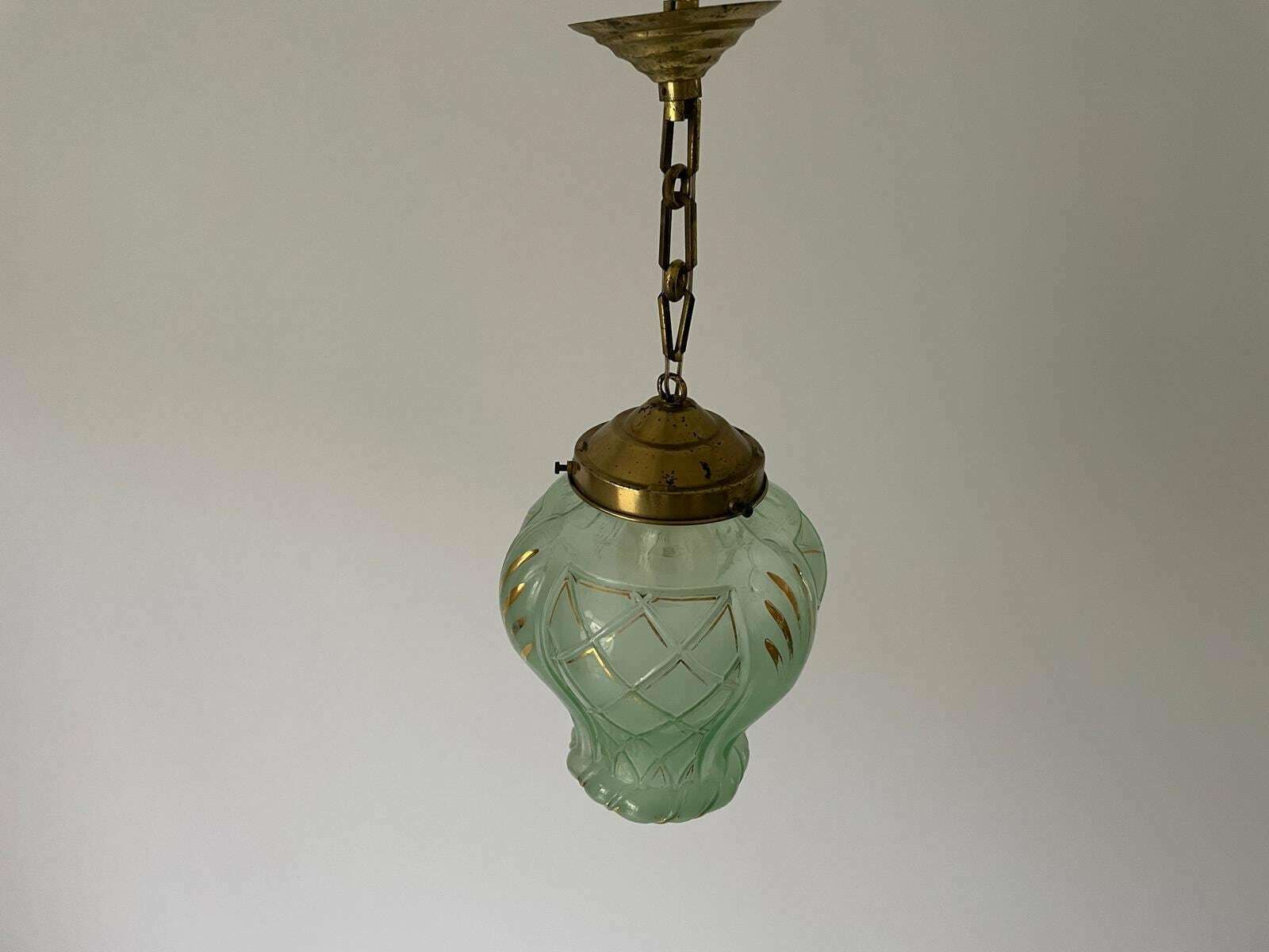 French Green Art Deco Glass Ceiling Lamp, 1940s, France photo 1082.0