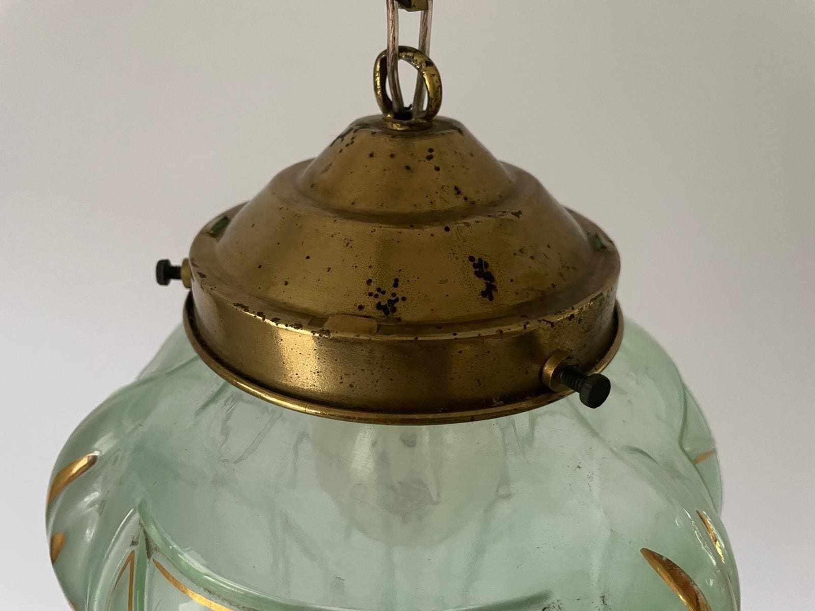 photo furniture French Green Art Deco Glass Ceiling Lamp, 1940s, France