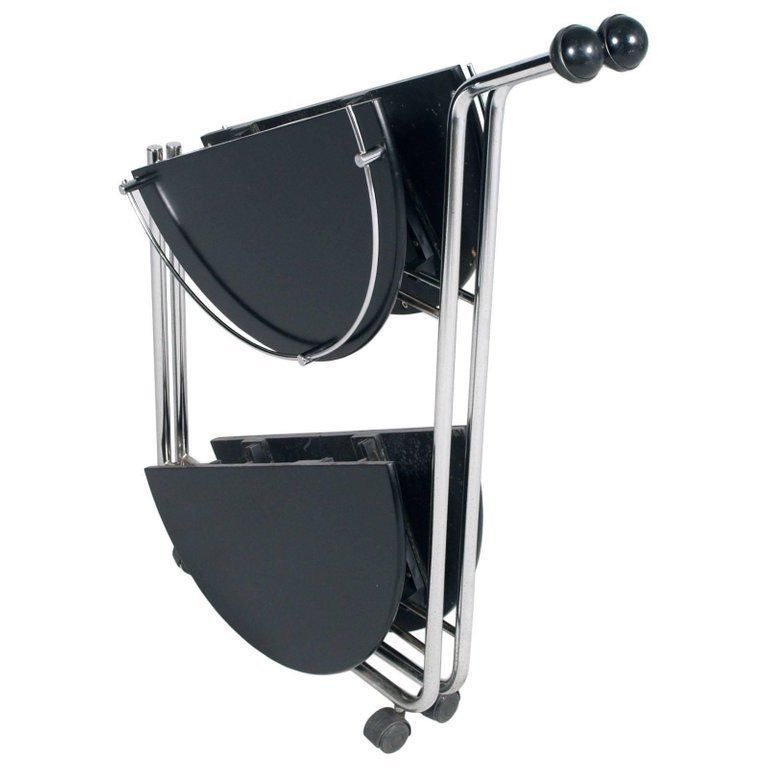 Italian 1990s Folding Bar Cart Chromed Steel Laquered Wood Alfredo Häberli Style photo for sale