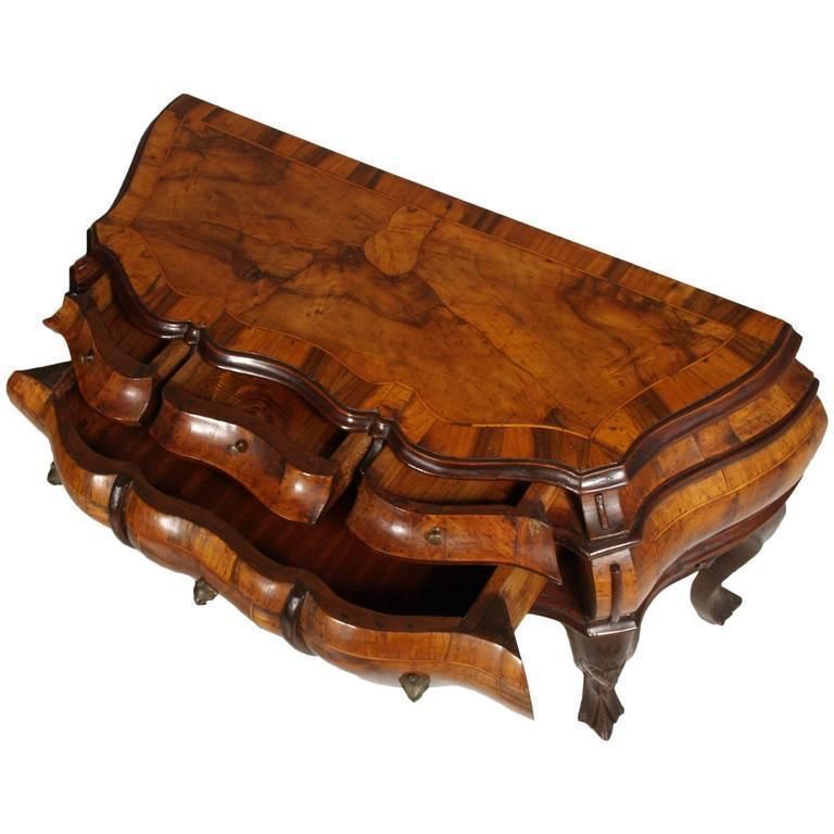 1890s Venetian Baroque Cabinet Chest Of Drawers Console Handcarved Walnut Burl photo for sale