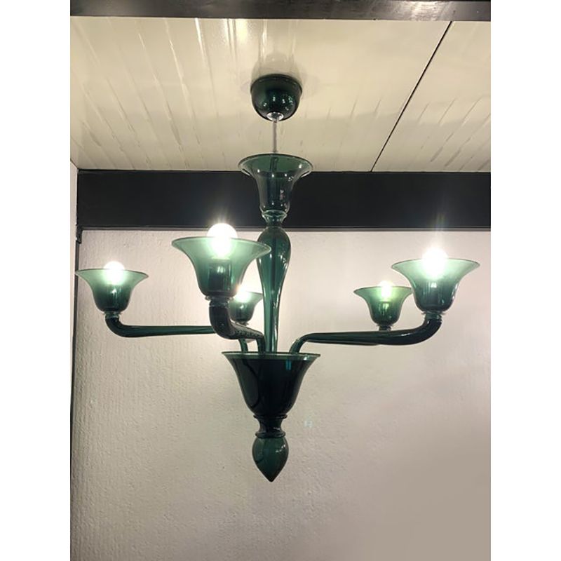 Contemporary Translucent Green Bottle Murano Style Glass Chandelier photo for sale