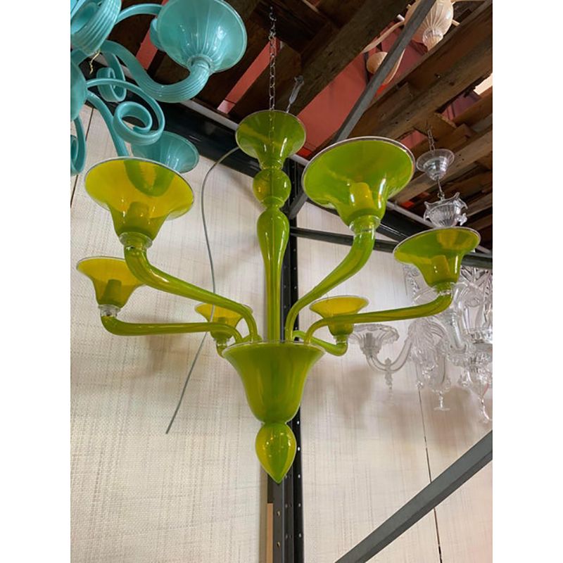 Contemporary Translucent Apple Green Murano Style Glass Chandelier photo furniture