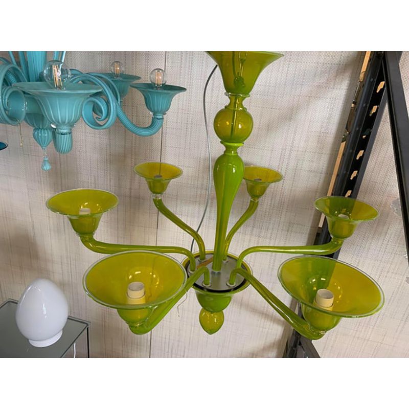 Contemporary Translucent Apple Green Murano Style Glass Chandelier photo Lighting