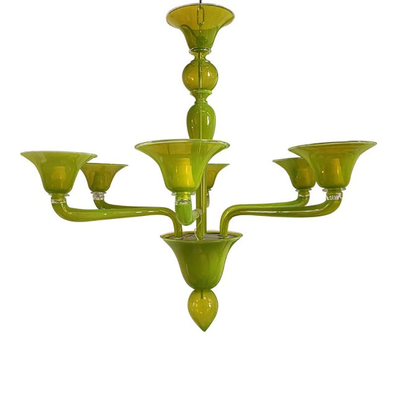 Contemporary Translucent Apple Green Murano Style Glass Chandelier