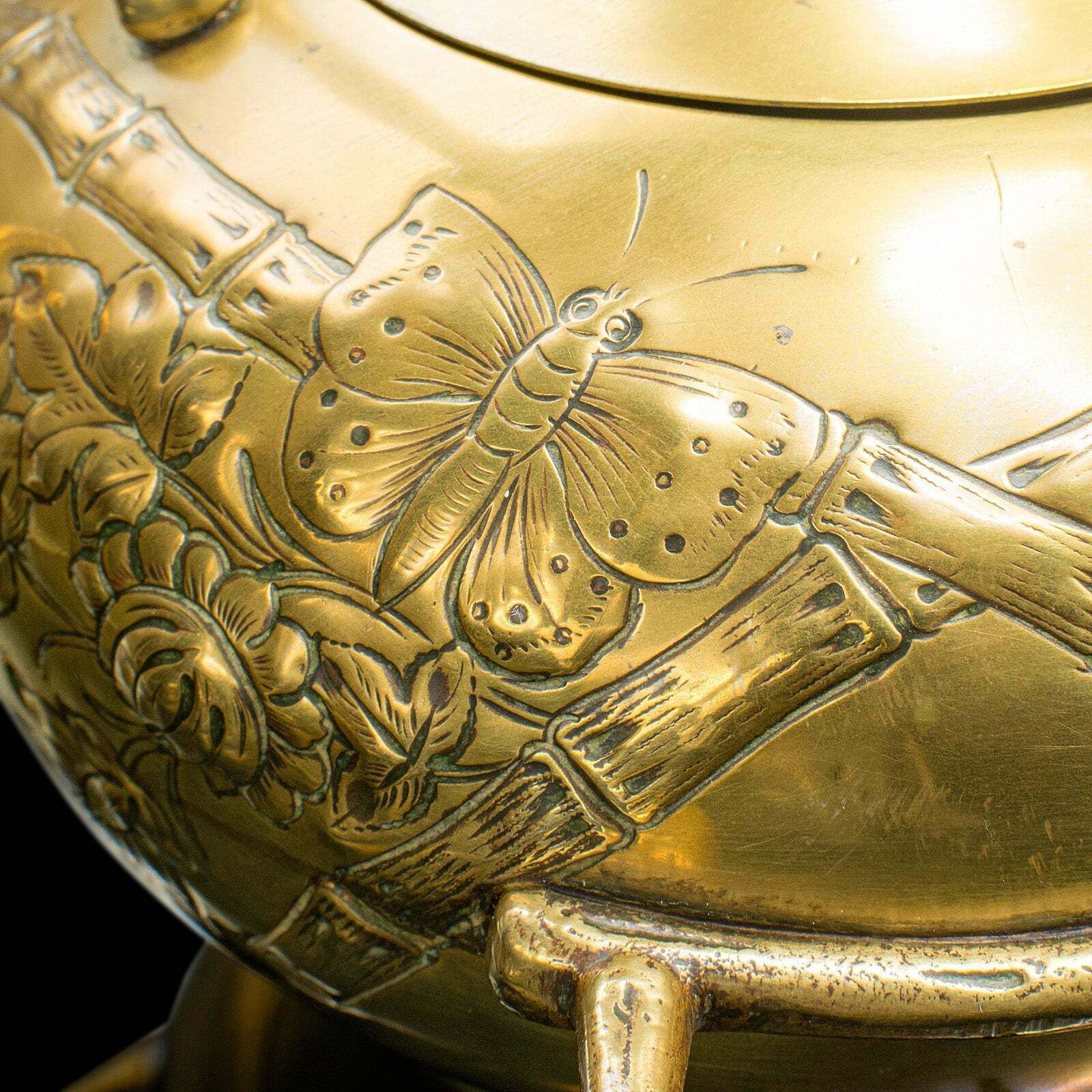 Antique Spirit Kettle, English, Brass, Teapot, Burner, Arts & Crafts, Victorian photo vintage
