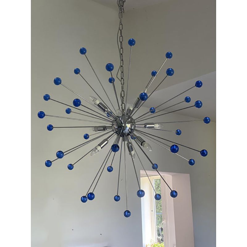 Contemporary Blue “Star” Murano Glass Sputnik Chandelier photo Lighting