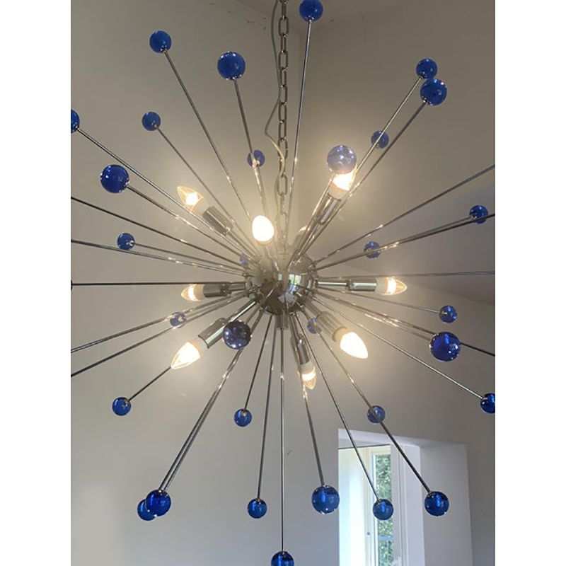 Contemporary Blue “Star” Murano Glass Sputnik Chandelier photo vintage