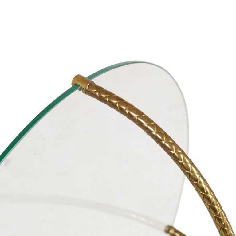 1930s Gio Ponti Style Tripod Coffee Table, Gilt And Lacquered Brass, Cristal Top photo 5493.2