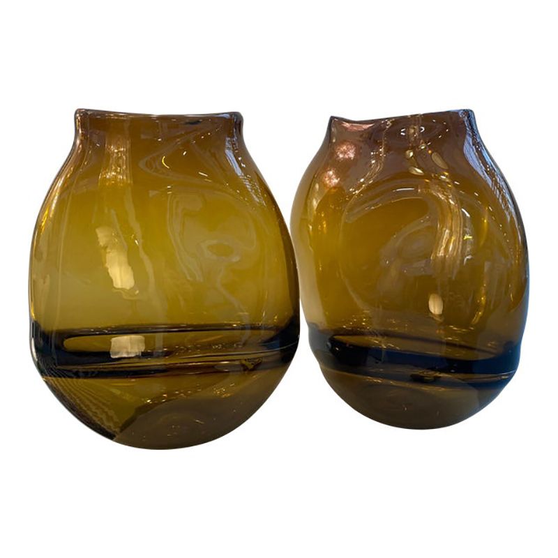 Italian Artistic Amber/Fume Murano Glass Vases  A Pair