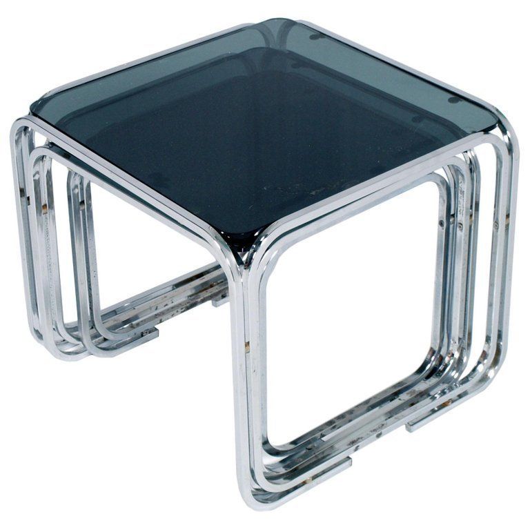 1950s Glass And Chromed Tubular Steel Nest Coffee Tables, Marcel Breuer Style photo furniture